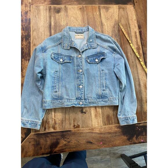 Free People Blue Comet Fringed Button Front Denim Bomber Jacket Size Small - Picture 1 of 5